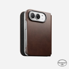 Nomad Traditional Leather Folio Case for iPhone Fold - Rustic Brown Horween
