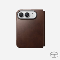 Nomad Traditional Leather Folio Case for iPhone Fold - Rustic Brown Horween