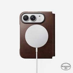 Nomad Traditional Leather Folio Case for iPhone Fold - Rustic Brown Horween