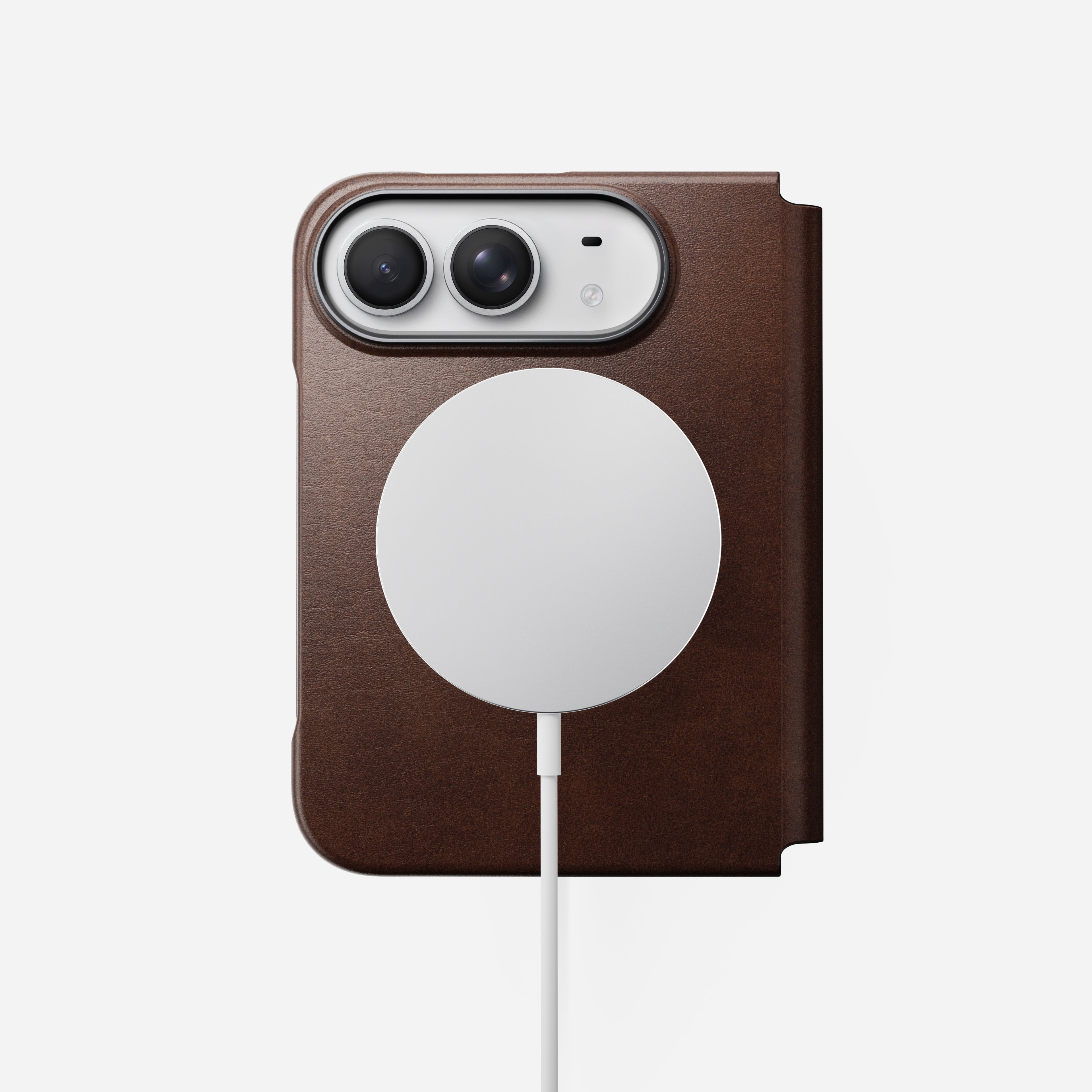 Nomad Traditional Leather Folio Case for iPhone Fold - Rustic Brown Horween