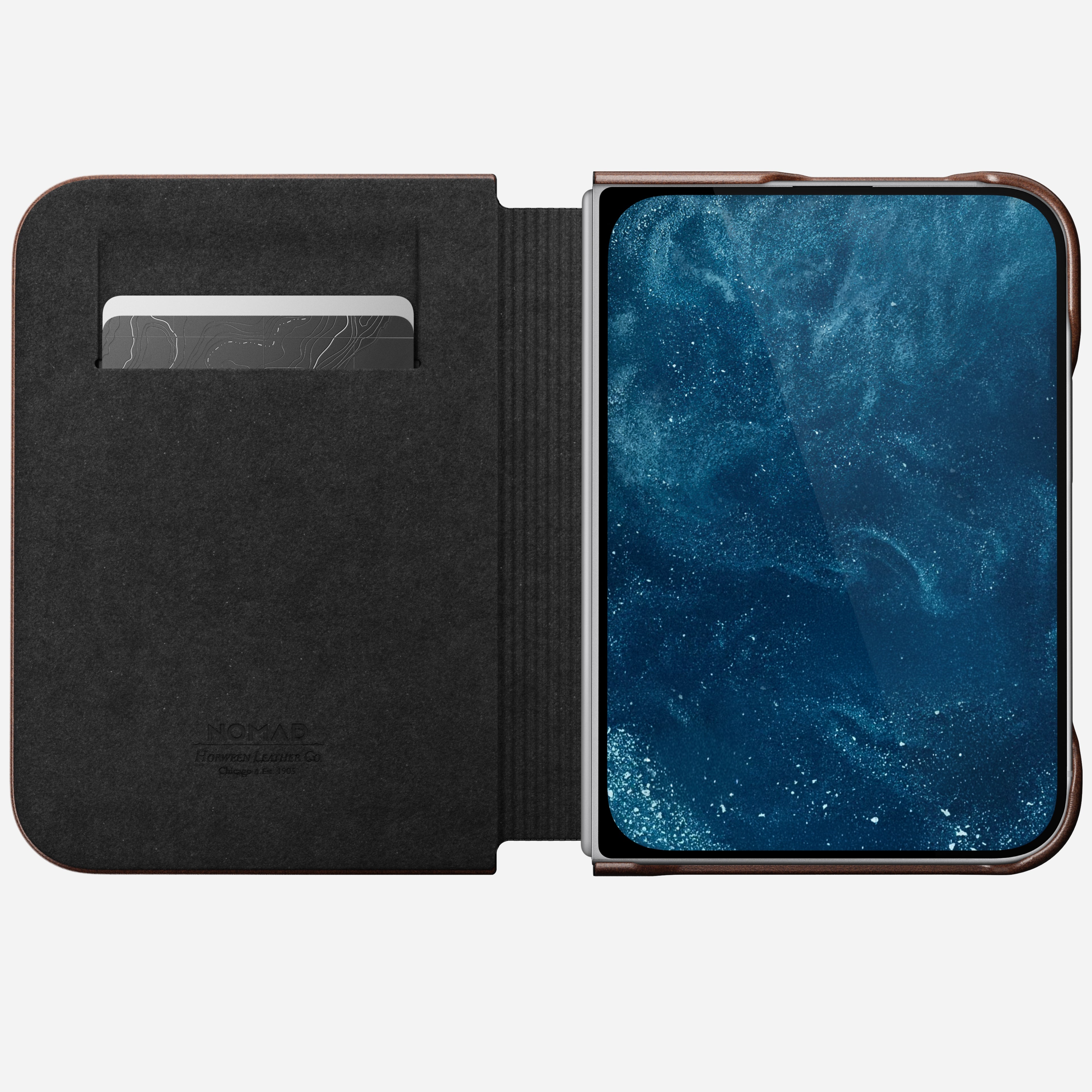 Nomad Traditional Leather Folio Case for iPhone Fold - Rustic Brown Horween