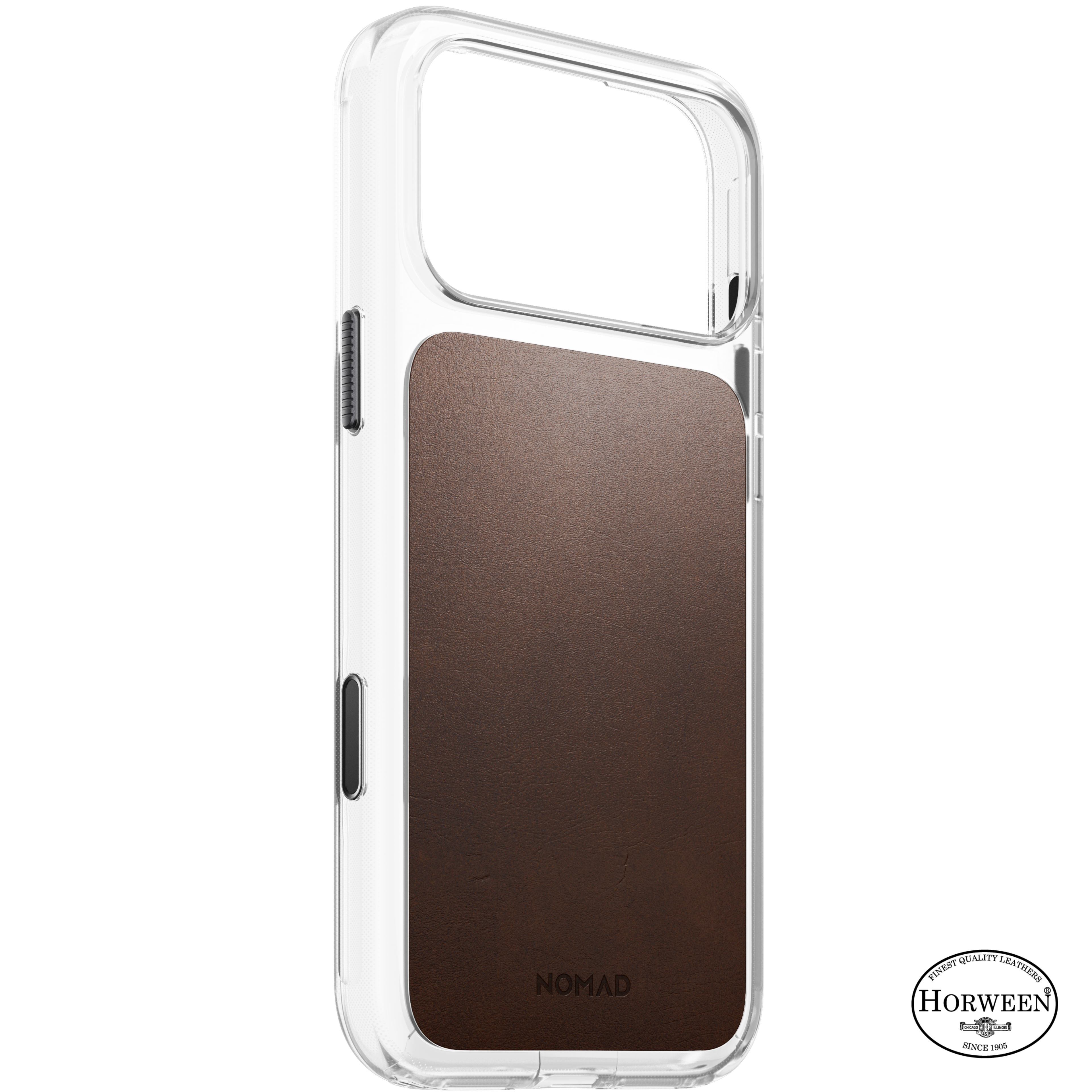 Clear + Leather Case for iPhone 18 Pro Max 6.9 in Rustic Brown Horween - Nomad