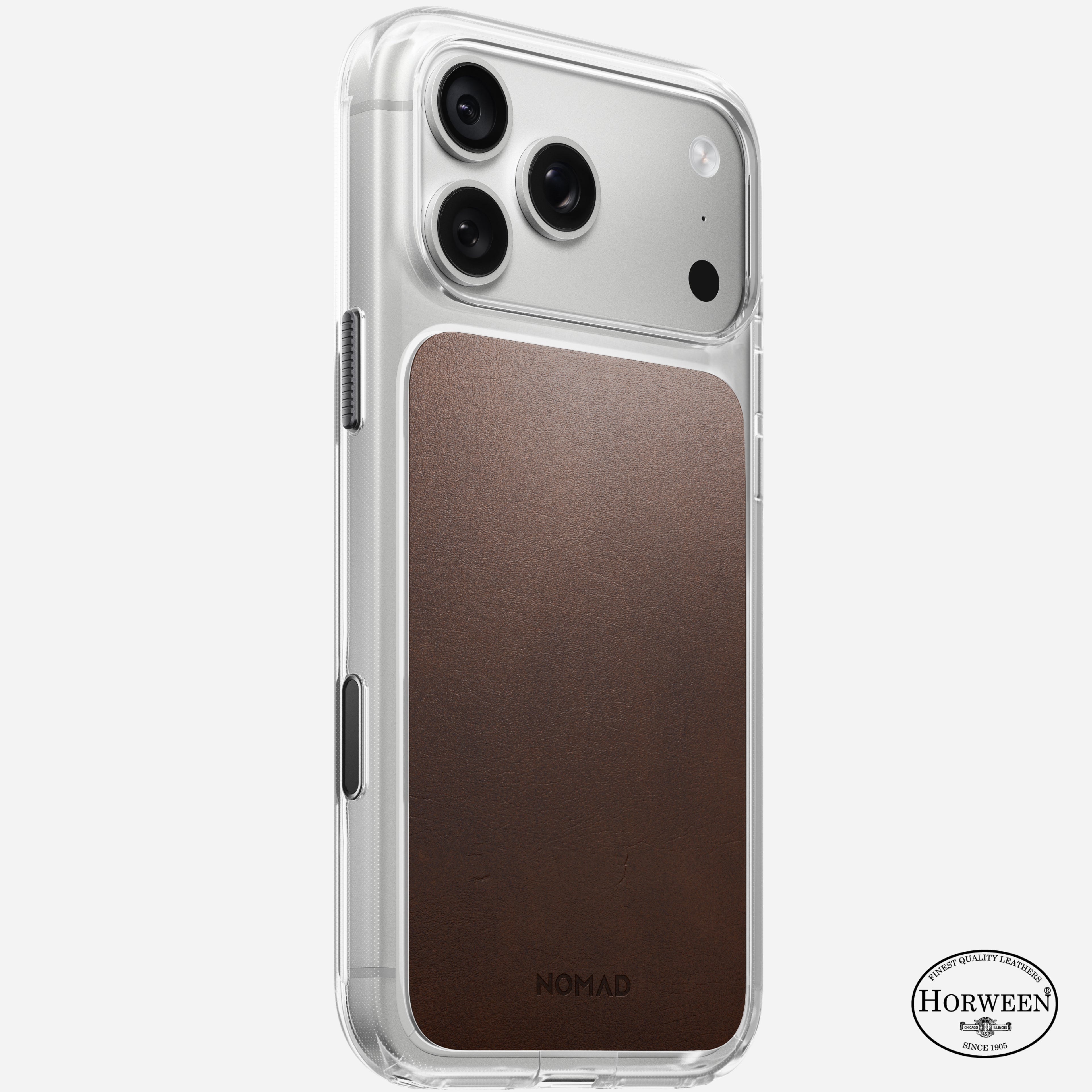 Clear + Leather Case for iPhone 18 Pro Max 6.9 in Rustic Brown Horween - Nomad