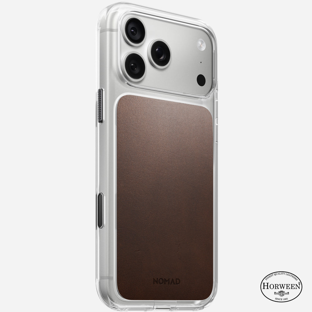 Clear + Leather Case for iPhone 18 Pro Max 6.9 in Rustic Brown Horween - Nomad