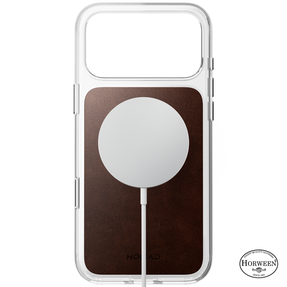 Clear + Leather Case for iPhone 18 Pro Max 6.9 in Rustic Brown Horween - Nomad