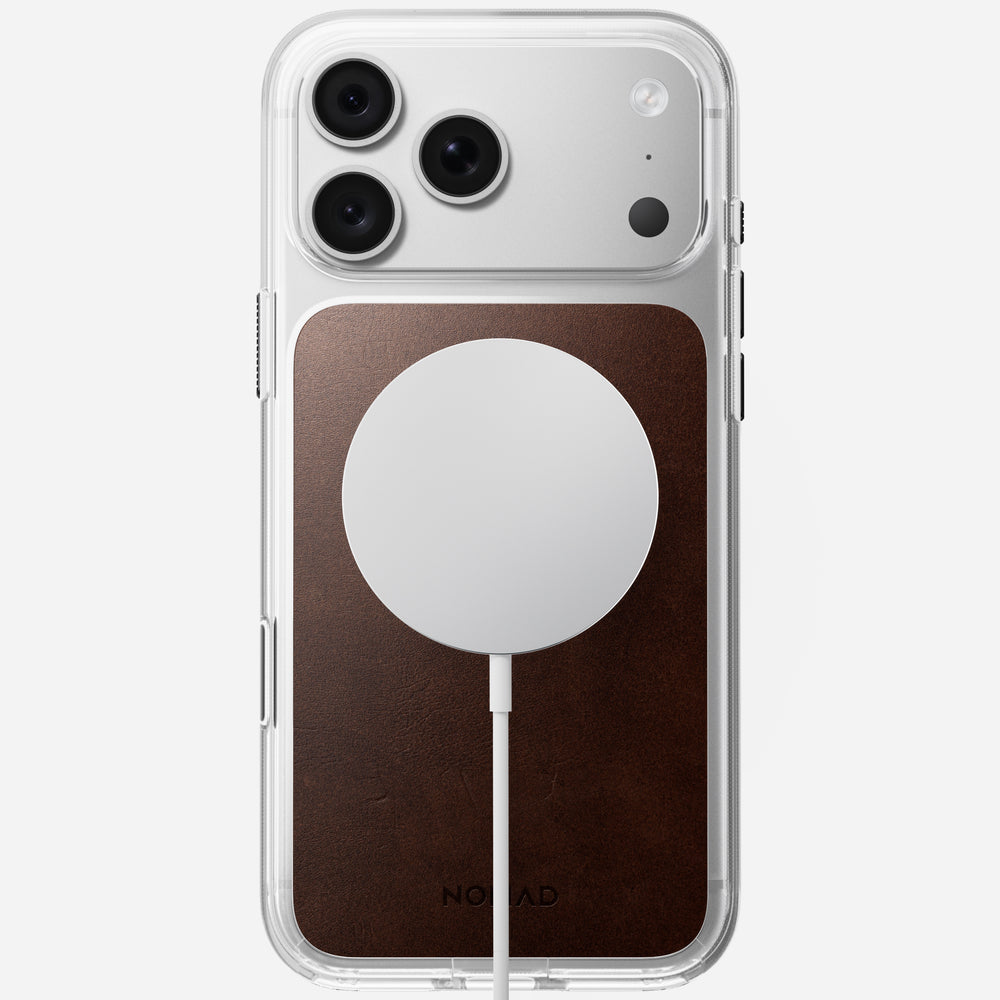 Clear + Leather Case for iPhone 18 Pro Max 6.9 in Rustic Brown Horween - Nomad
