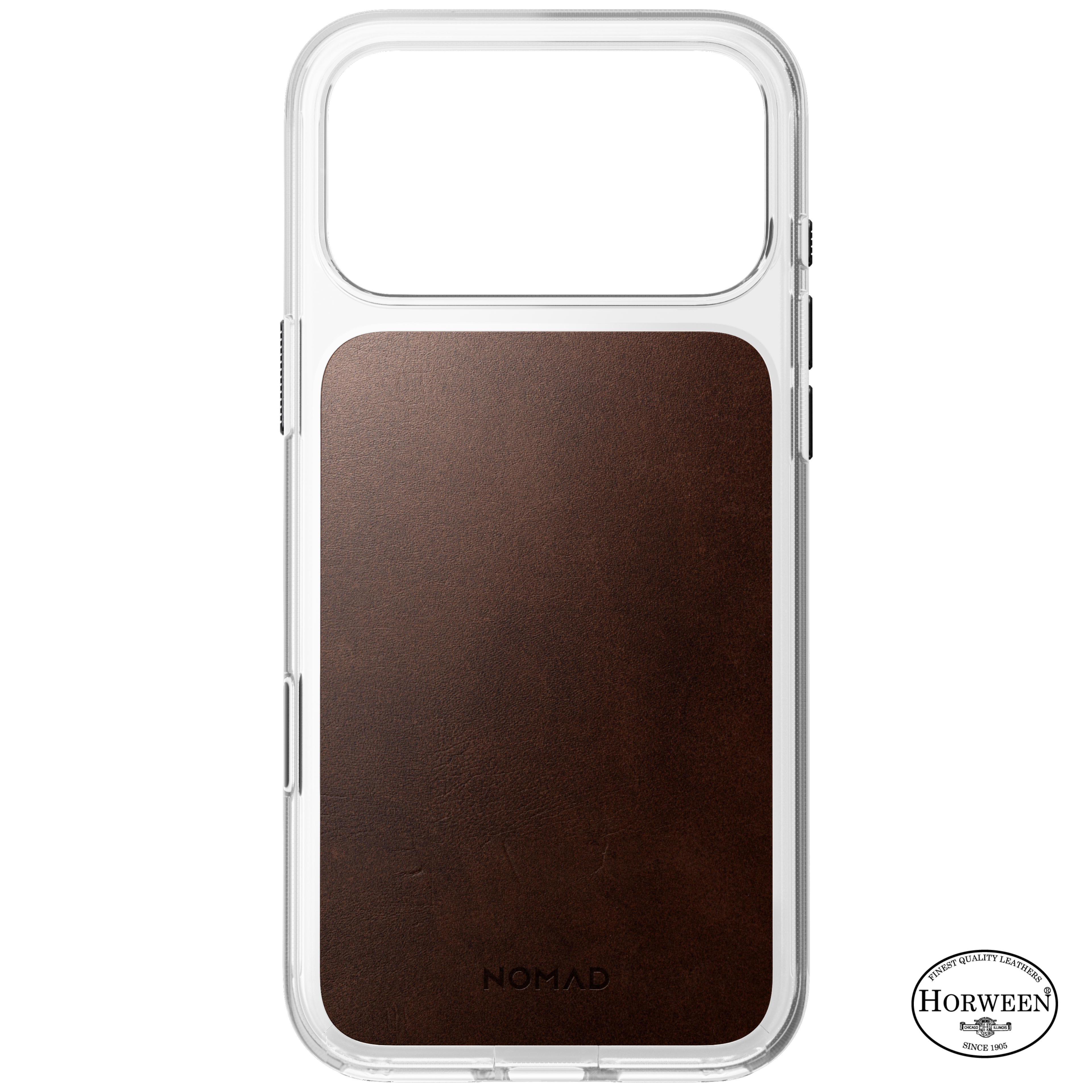 Clear + Leather Case for iPhone 18 Pro Max 6.9 in Rustic Brown Horween - Nomad