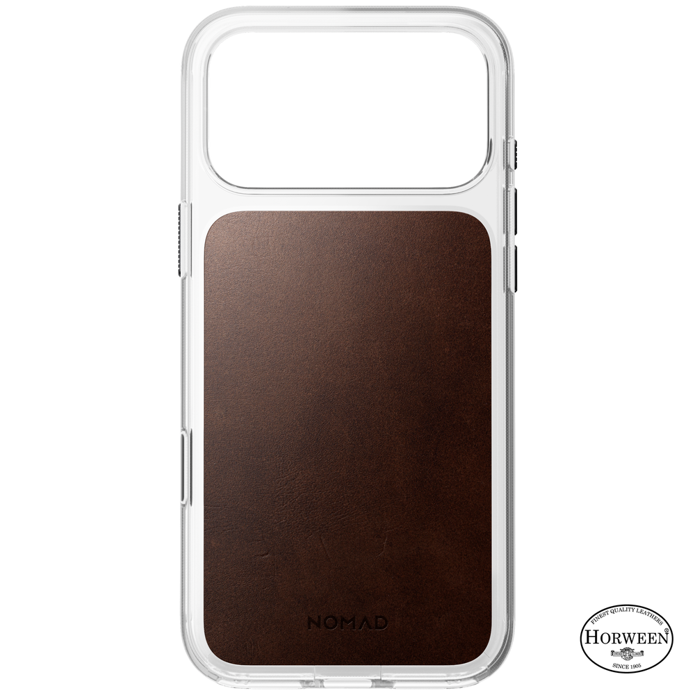 Clear + Leather Case for iPhone 18 Pro Max 6.9 in Rustic Brown Horween - Nomad