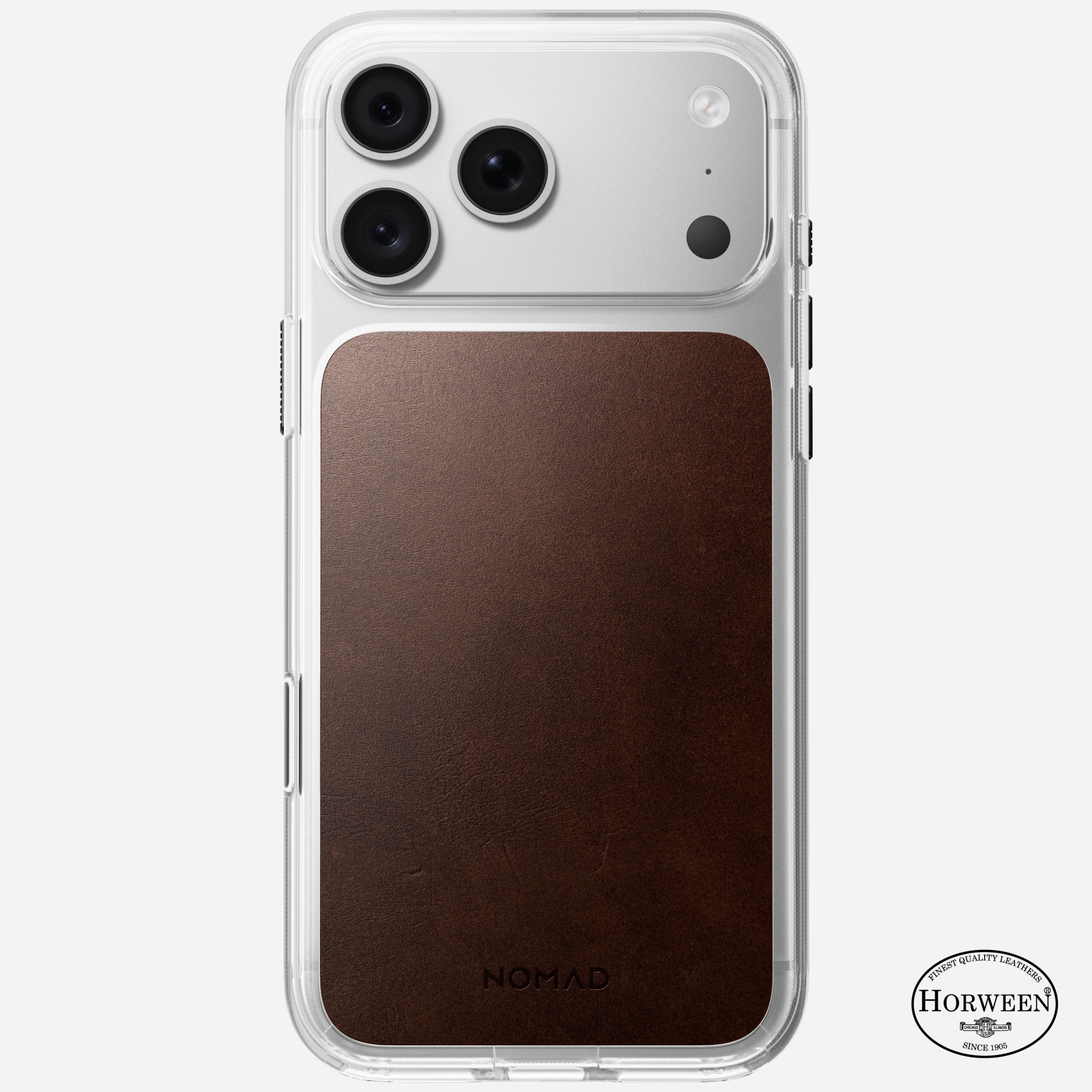 Clear + Leather Case for iPhone 18 Pro Max 6.9 in Rustic Brown Horween - Nomad