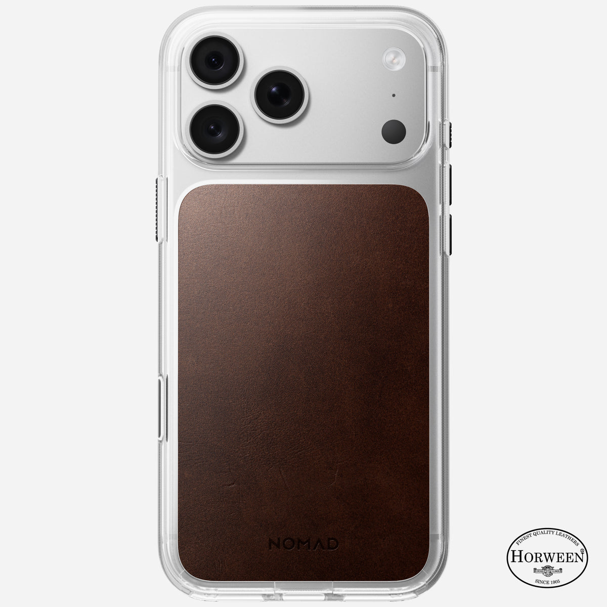 Clear + Leather Case for iPhone 18 Pro Max 6.9 in Rustic Brown Horween - Nomad