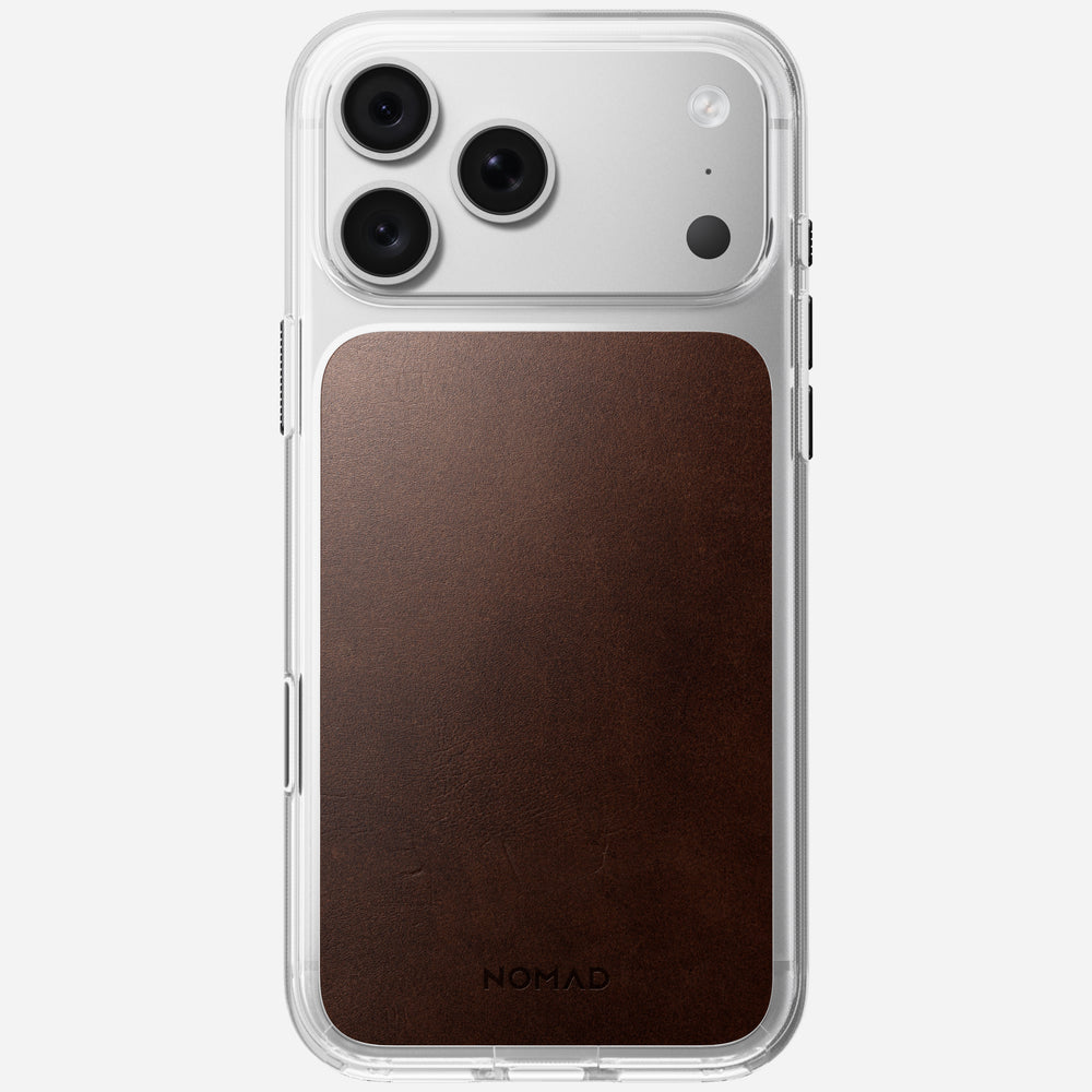 Clear + Leather Case for iPhone 18 Pro Max 6.9 in Rustic Brown Horween - Nomad