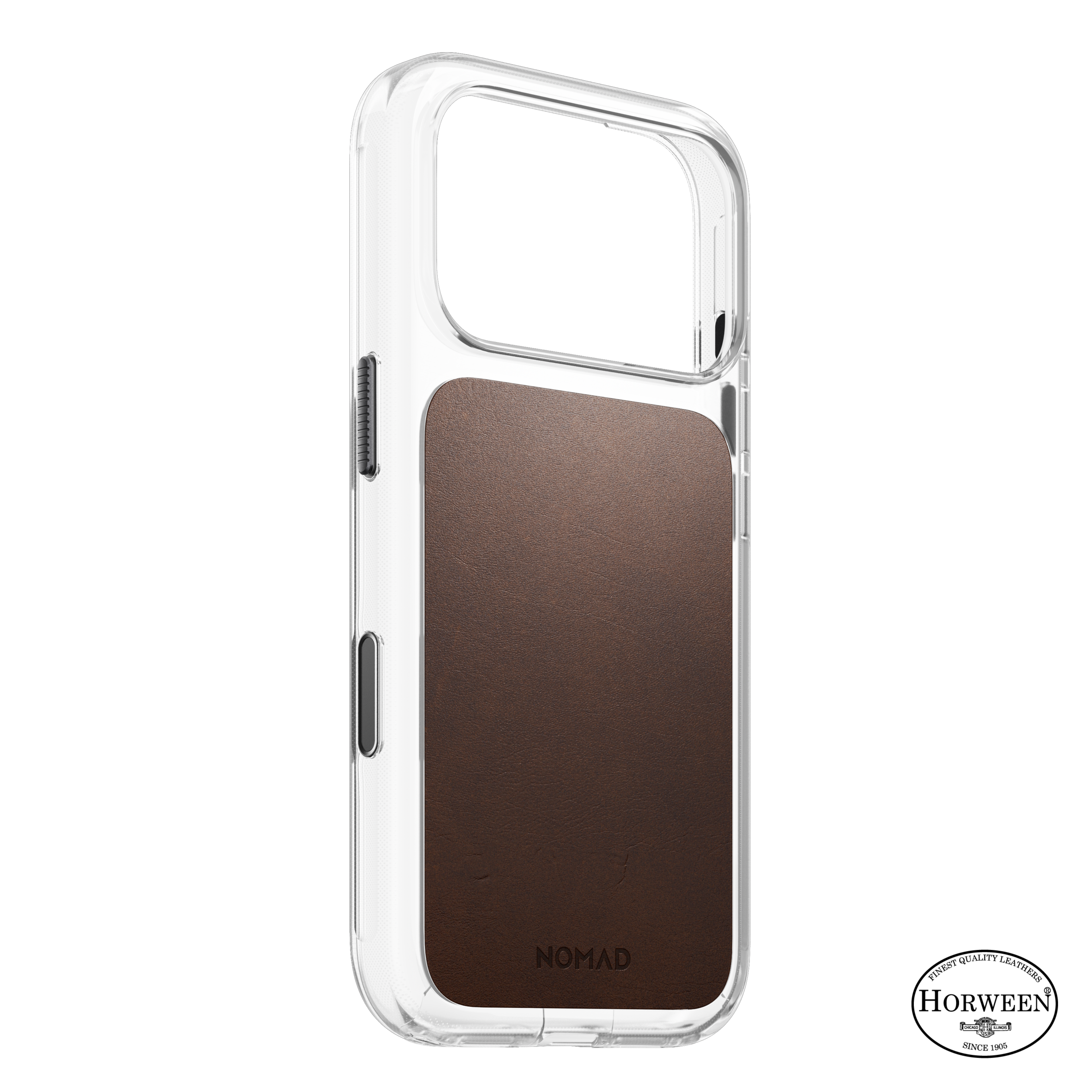 Clear + Leather Case for iPhone 18 Pro 6.3 in Rustic Brown Horween - Nomad