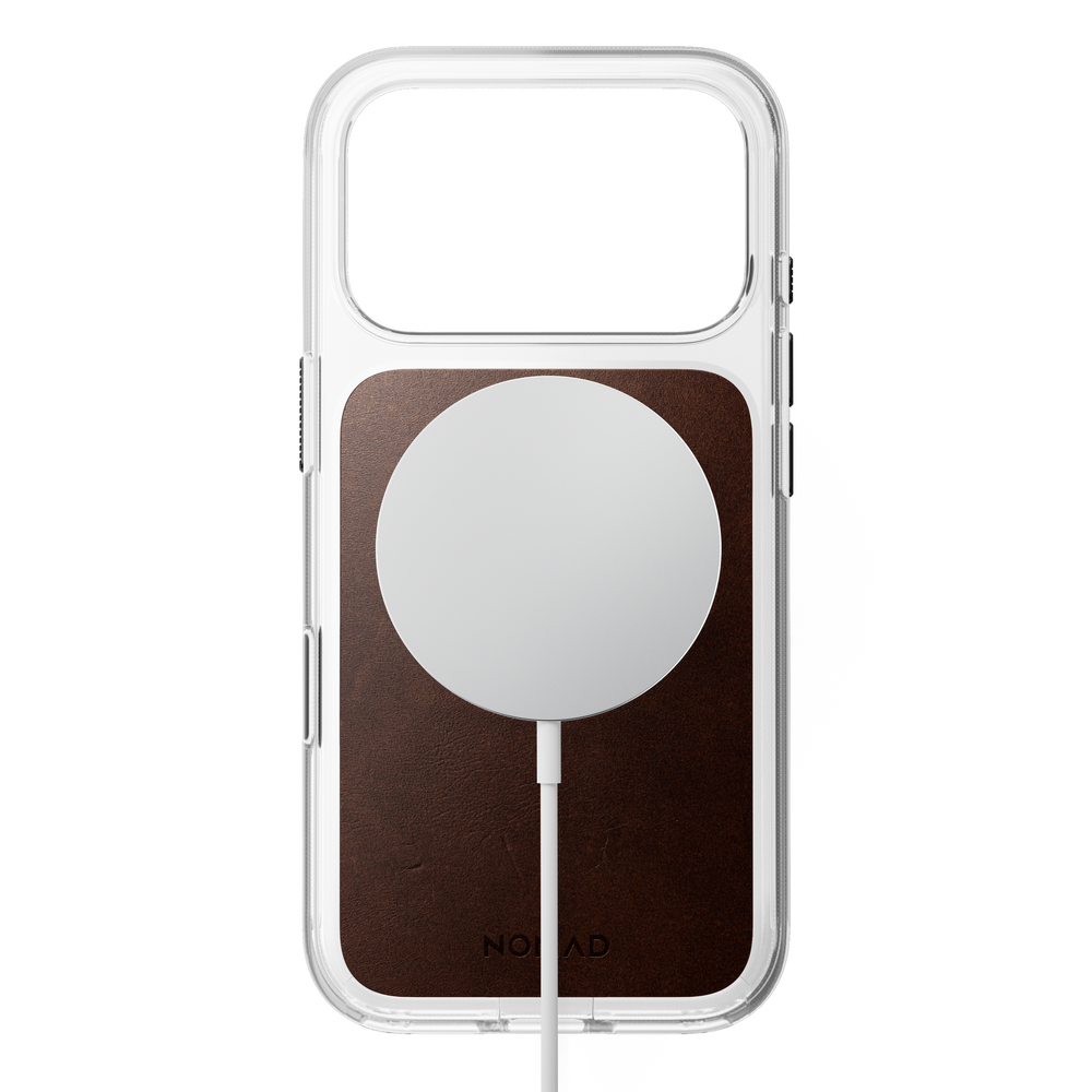 Clear + Leather Case for iPhone 18 Pro 6.3 in Rustic Brown Horween - Nomad