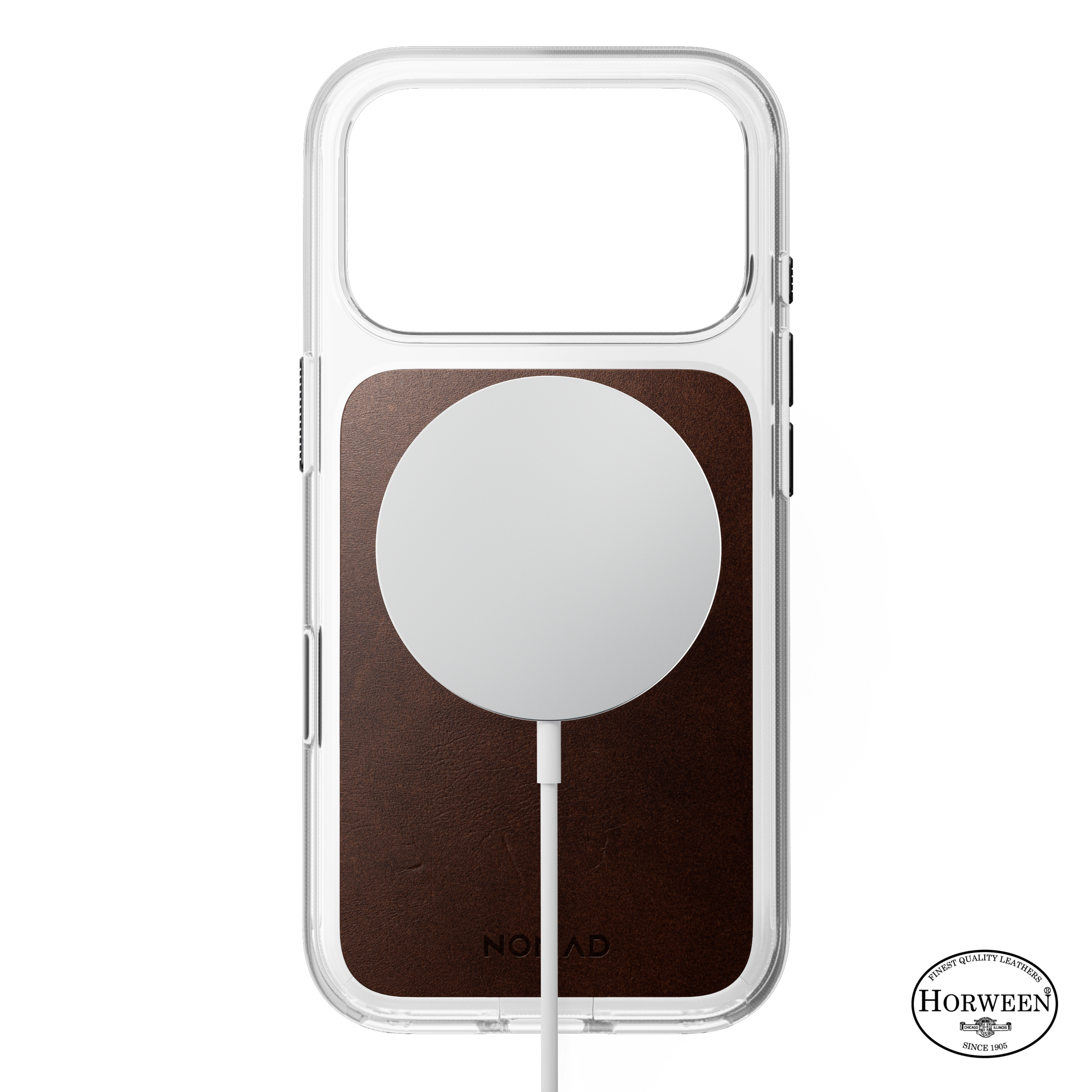 Clear + Leather Case for iPhone 18 Pro 6.3 in Rustic Brown Horween - Nomad