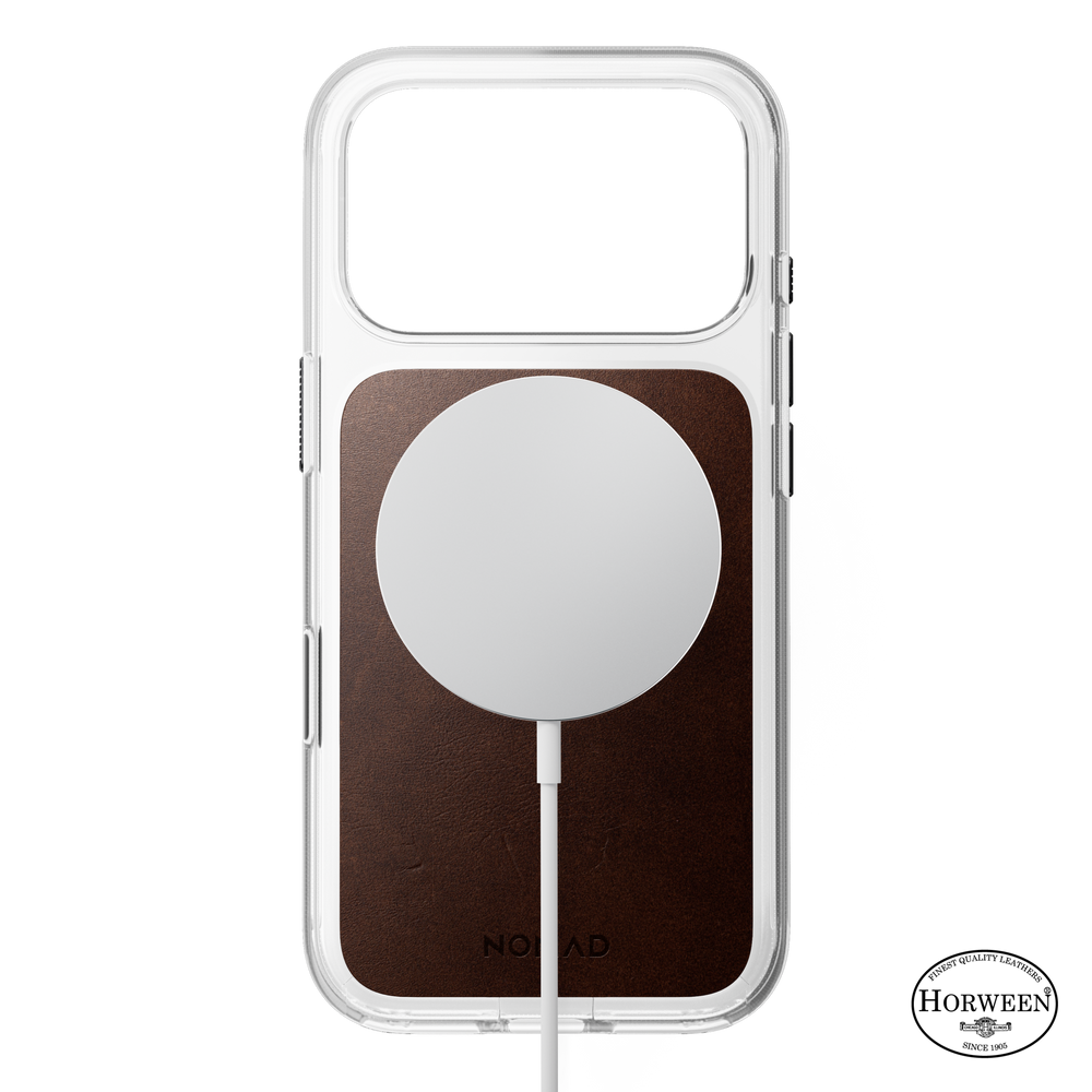 Clear + Leather Case for iPhone 18 Pro 6.3 in Rustic Brown Horween - Nomad