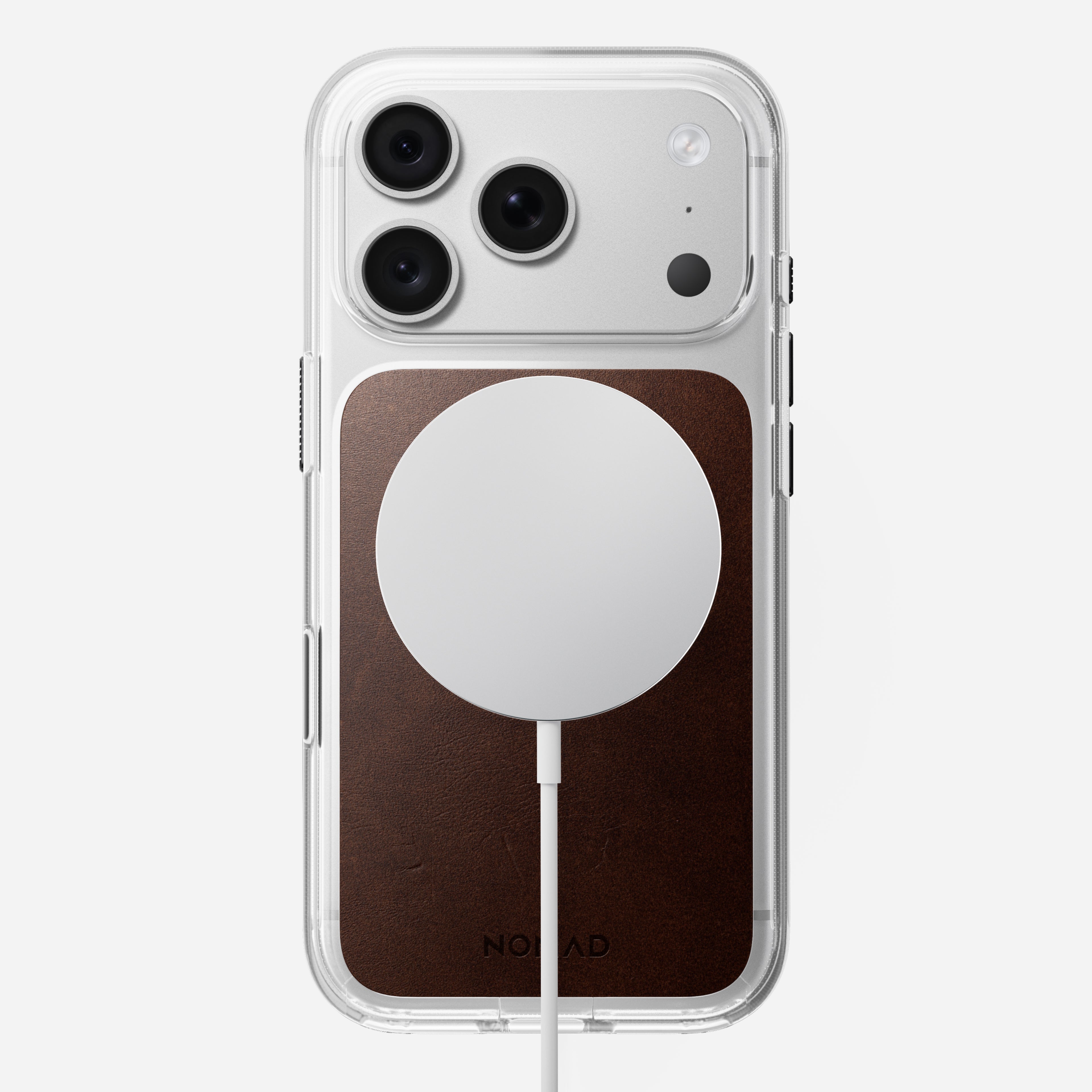 Clear + Leather Case for iPhone 18 Pro 6.3 in Rustic Brown Horween - Nomad