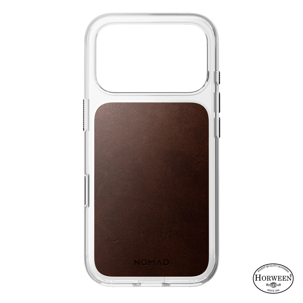 Clear + Leather Case for iPhone 18 Pro 6.3 in Rustic Brown Horween - Nomad
