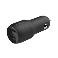 Belkin BoostCharge Dual USB-A Car Charger 24W + USB-A to Lightning Cable - Black