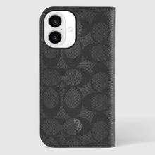 Load image into Gallery viewer, Coach Folio Case Signature Charcoal for iPhone 16 Standard Signature Charcoal