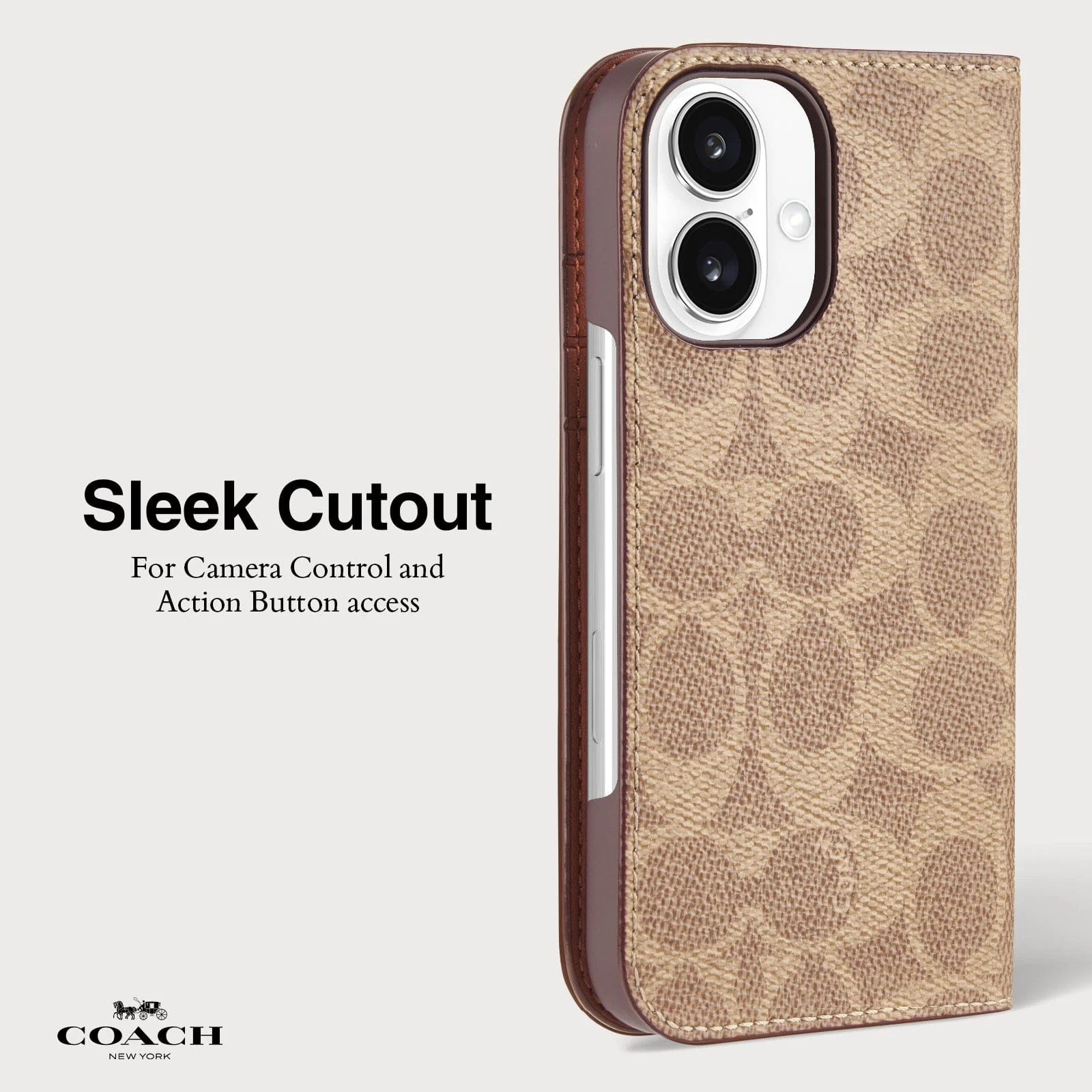 Coach Folio Case for iPhone 16 Standard Signature Tan