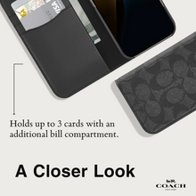 Load image into Gallery viewer, Coach Folio Case Signature Charcoal for iPhone 16 Standard Signature Charcoal