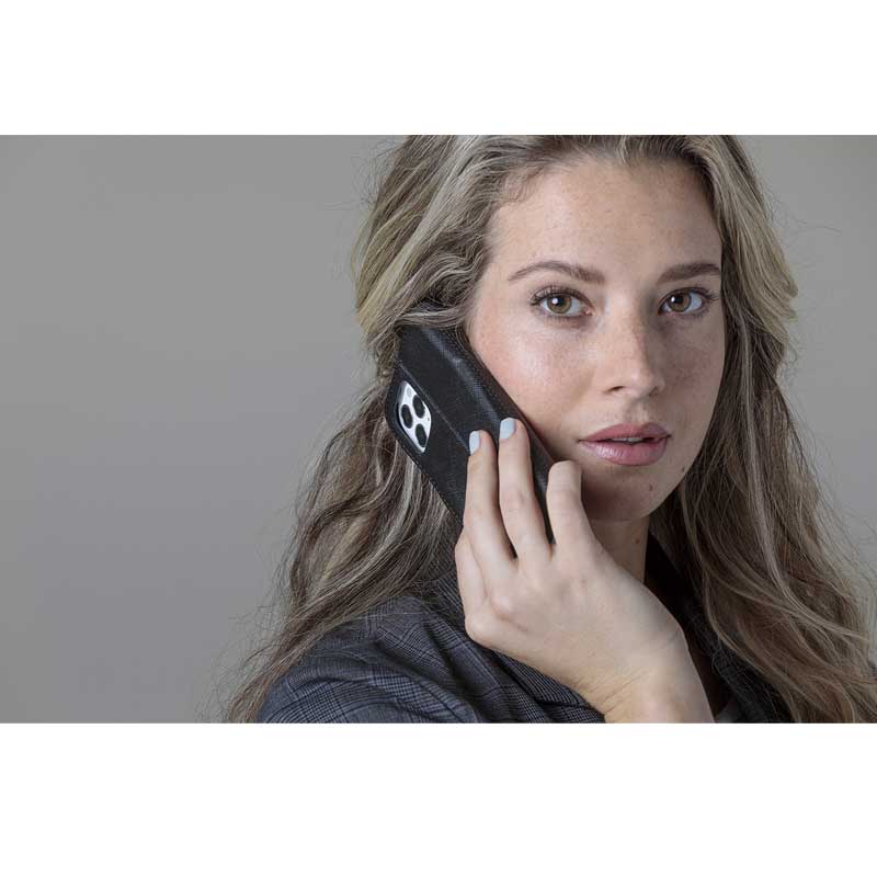 Dbramante1928 Milano Saffiano Leather Folio Case iPhone 12 / 12 Pro Night Black with FREE SCREEN GUARD