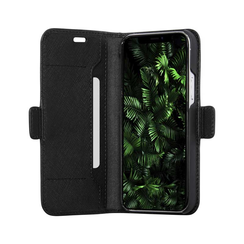 Dbramante1928 Milano Saffiano Leather Folio Case iPhone 12 / 12 Pro Night Black with FREE SCREEN GUARD