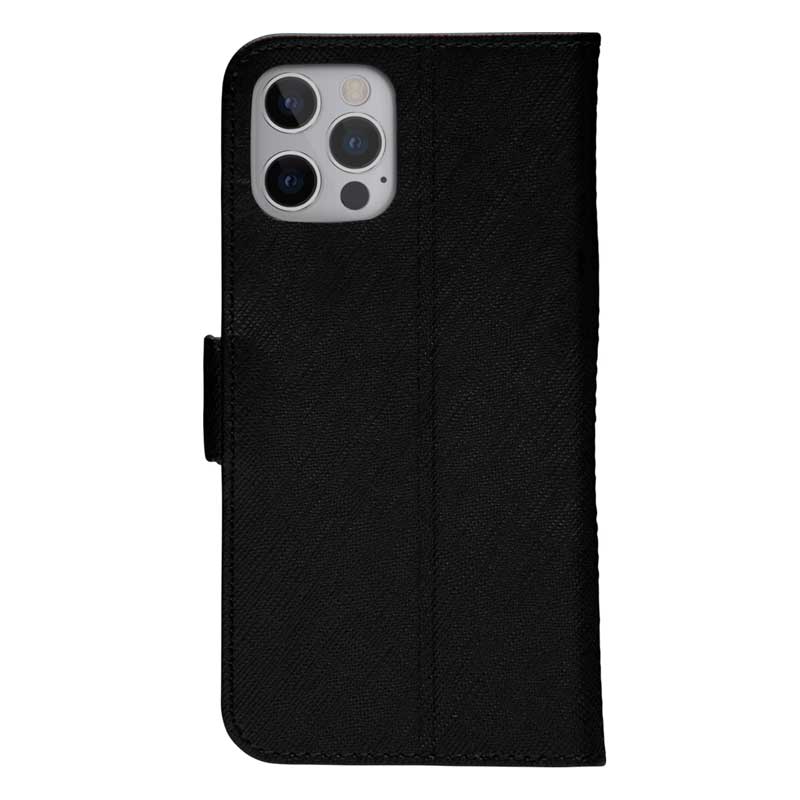 Dbramante1928 Milano Saffiano Leather Folio Case iPhone 12 / 12 Pro Night Black with FREE SCREEN GUARD