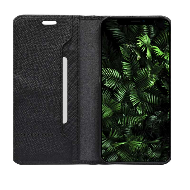 Dbramante1928 Milano Saffiano Leather Folio Case iPhone 12 / 12 Pro Night Black with FREE SCREEN GUARD