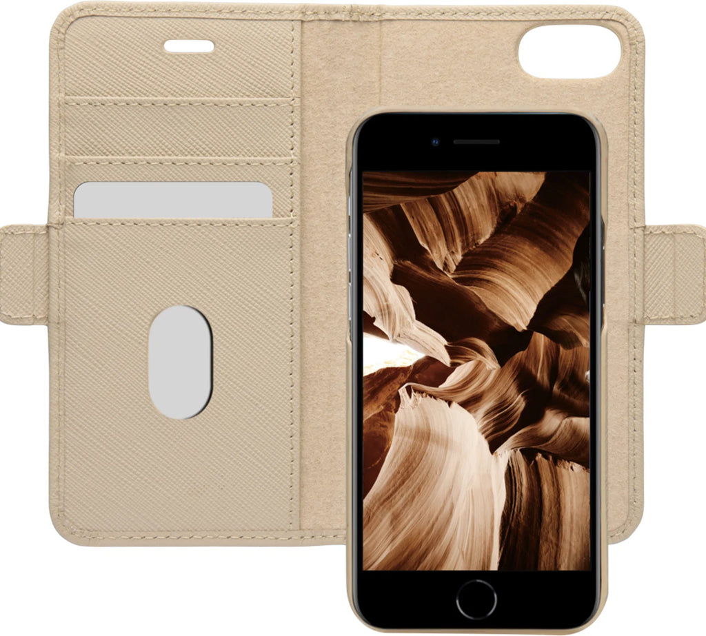 Dbramante1928 New York Leather Folio Case iPhone SE 3rd / 2nd / 8 / 7 Sahara Sand - BONUS Screen Protector