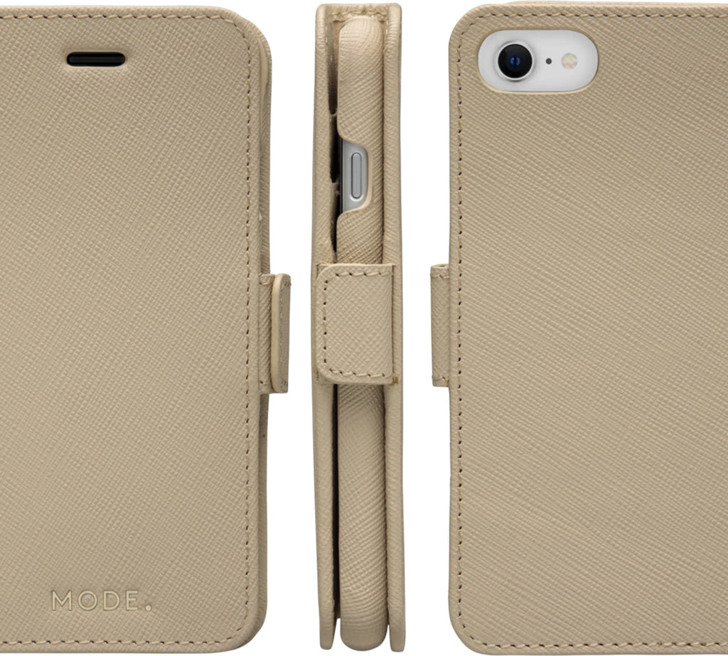 Dbramante1928 New York Leather Folio Case iPhone SE 3rd / 2nd / 8 / 7 Sahara Sand - BONUS Screen Protector