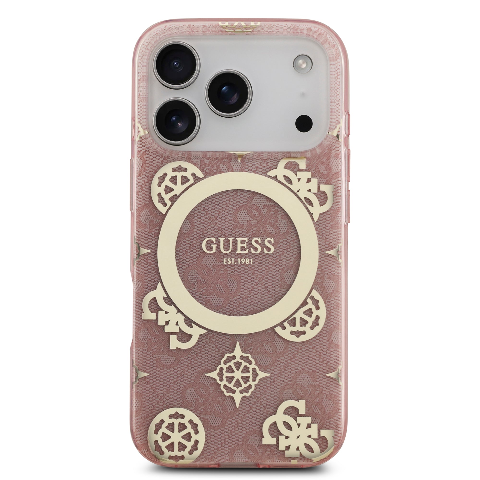 guess case for iphone 17 pro pink side profile