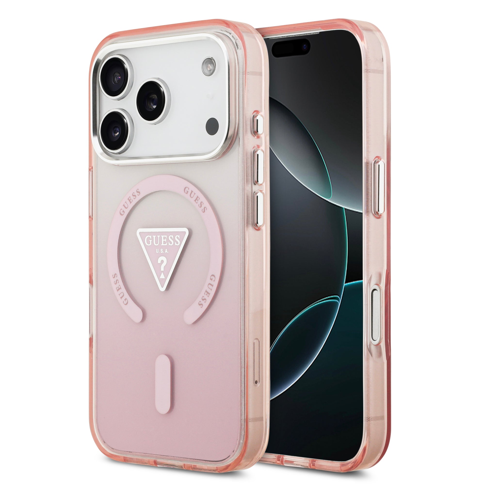 guess case for iphone 17 pro pink front view