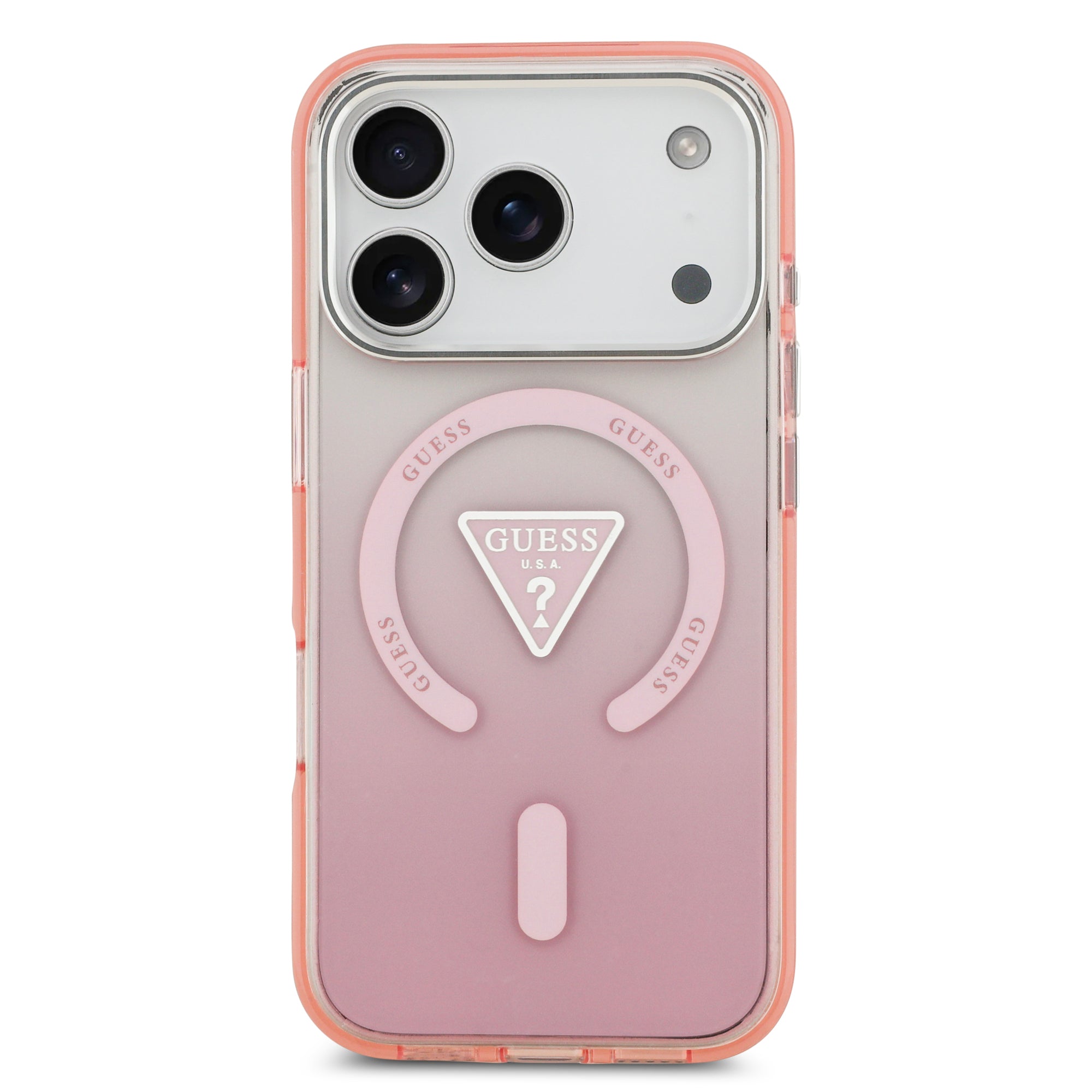 guess case for iphone 17 pro pink side profile