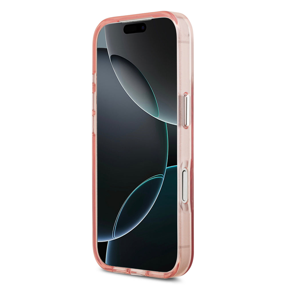 guess case for iphone 17 pro pink in-hand photo