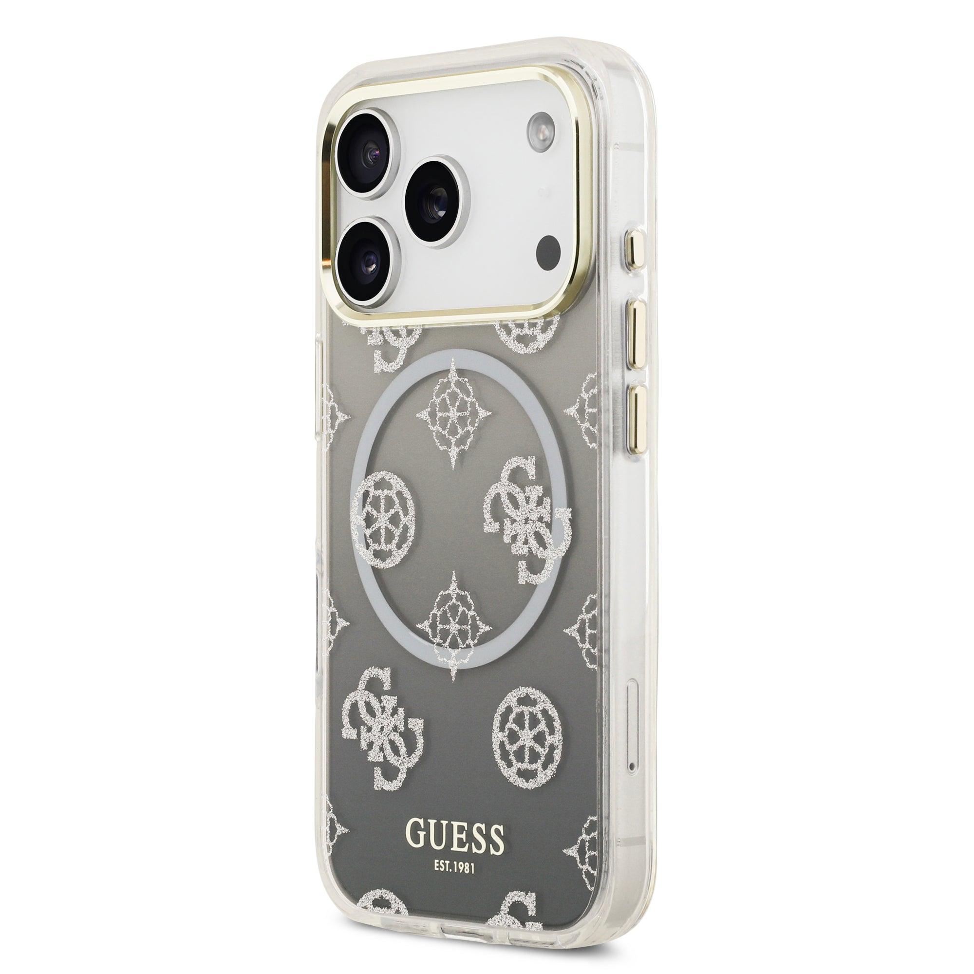 guess glitter case for iphone 17 pro grey back design