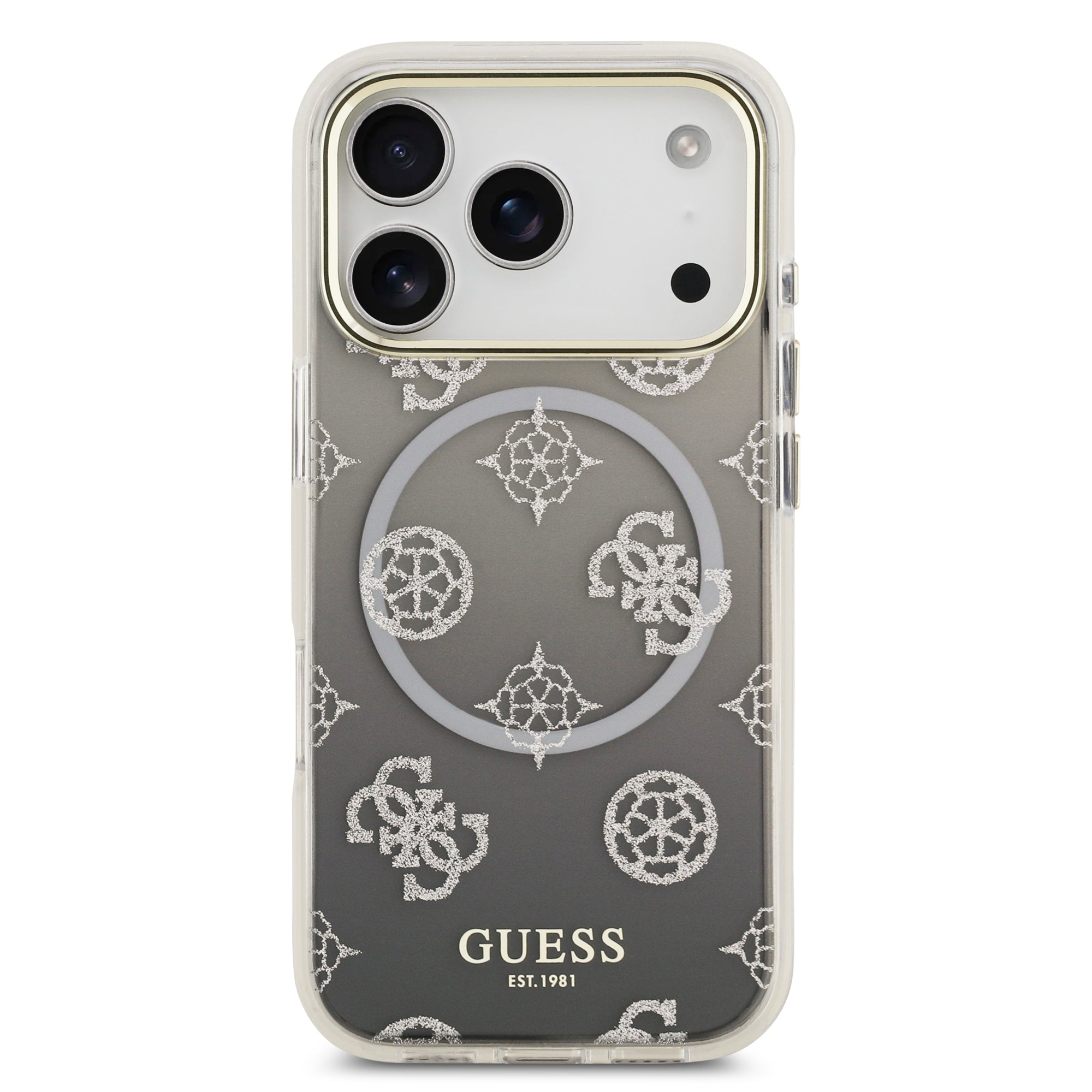 guess glitter case for iphone 17 pro grey side profile