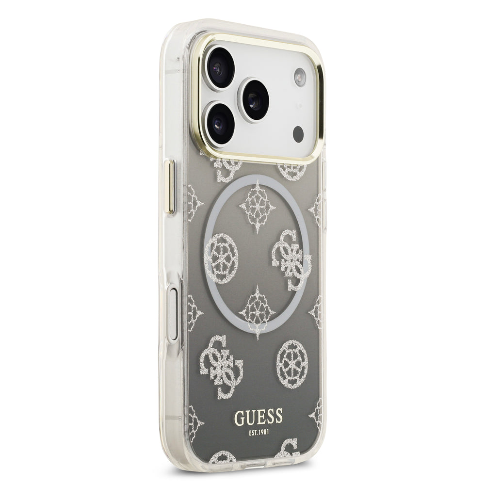 guess glitter case for iphone 17 pro grey angle view