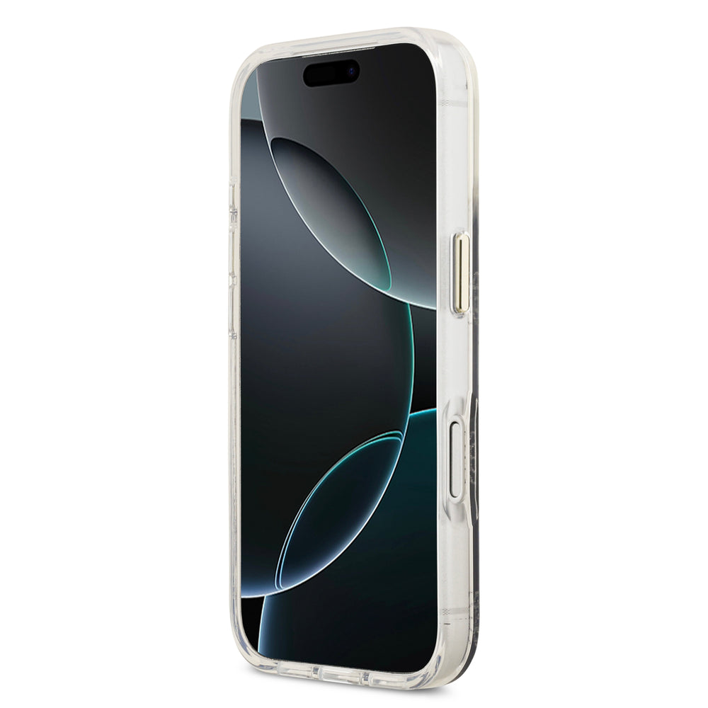 guess glitter case for iphone 17 pro grey in-hand photo