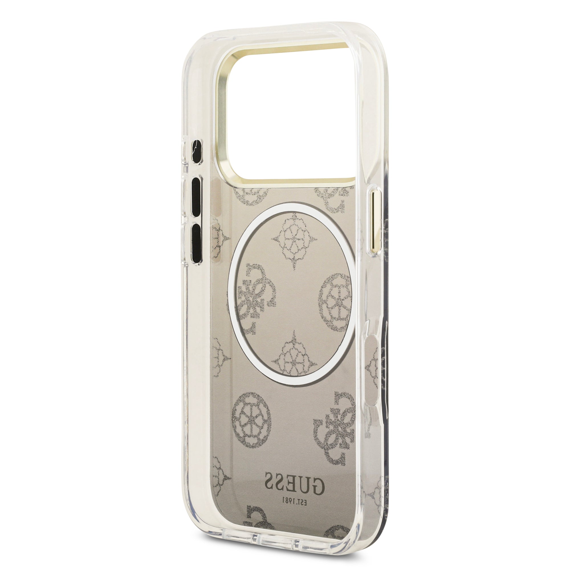 guess glitter case for iphone 17 pro grey button access