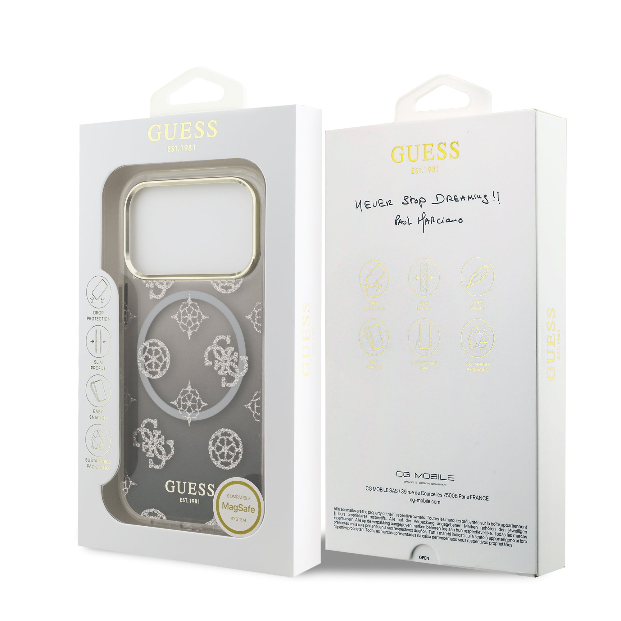 guess glitter case for iphone 17 pro grey edge detail