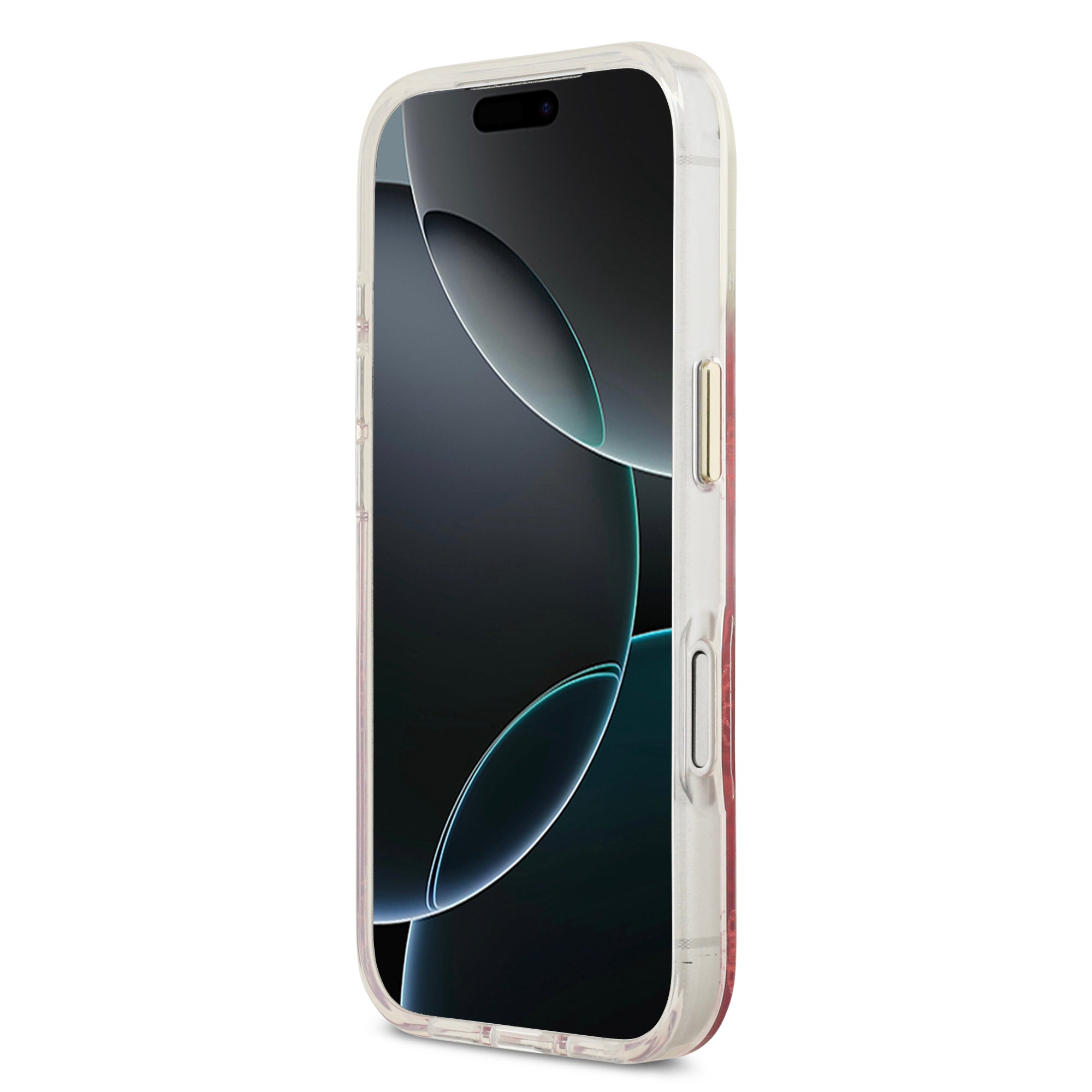 guess glitter case for iphone 17 pro pink in-hand photo