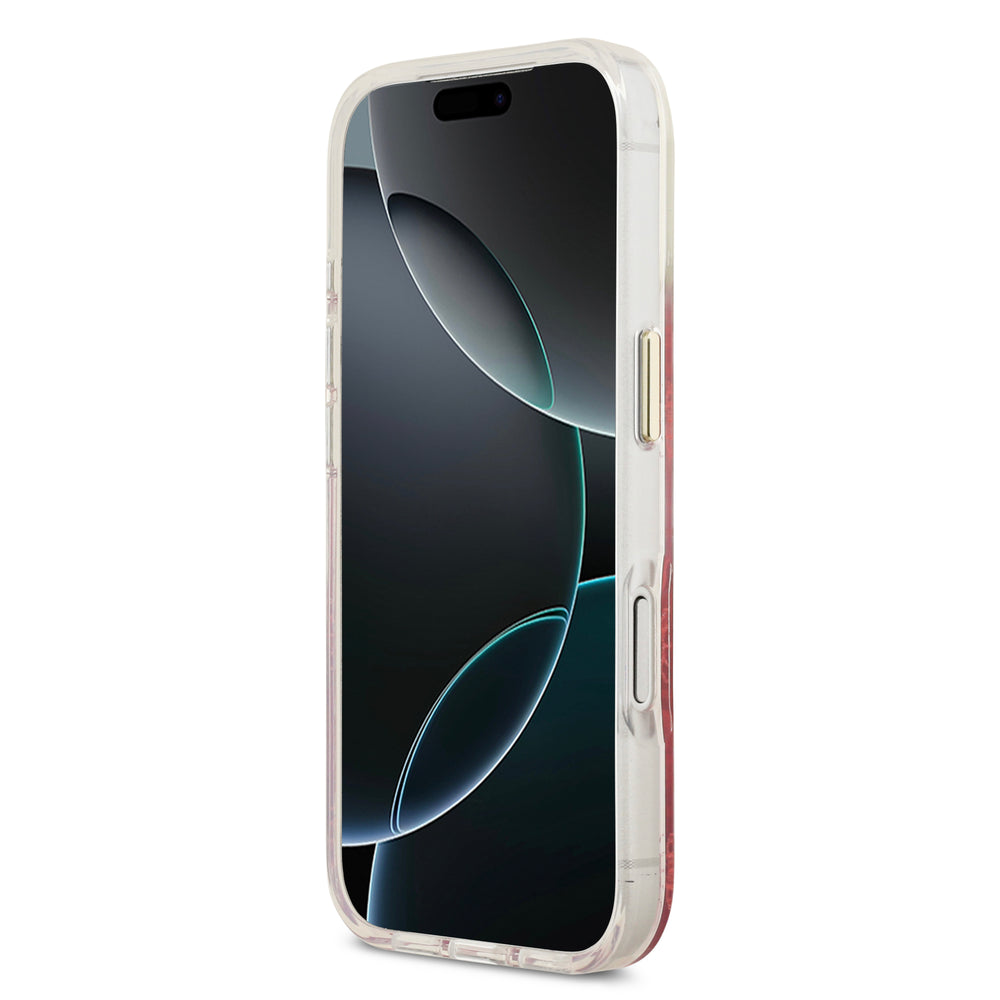 guess glitter case for iphone 17 pro pink in-hand photo
