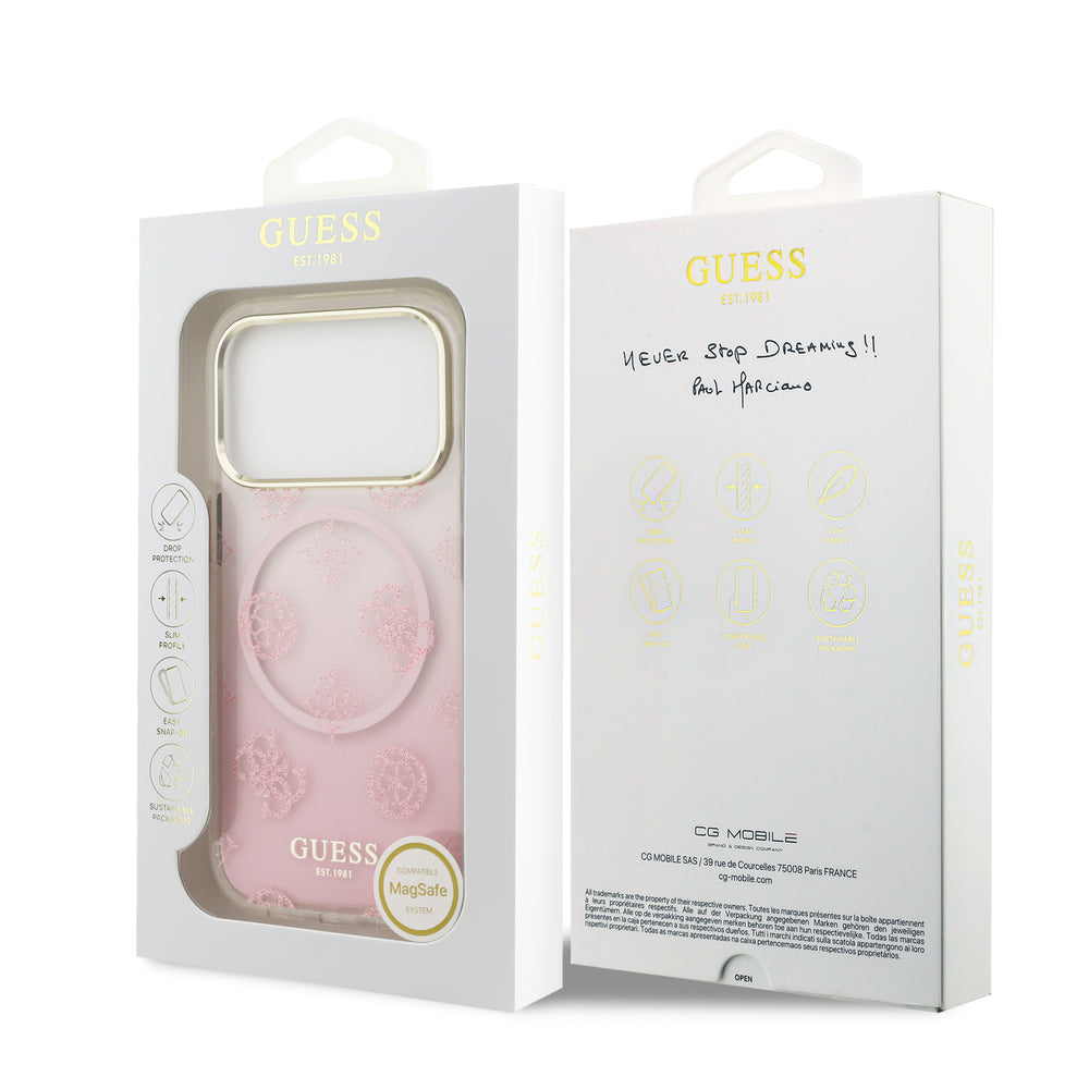 guess glitter case for iphone 17 pro pink edge detail