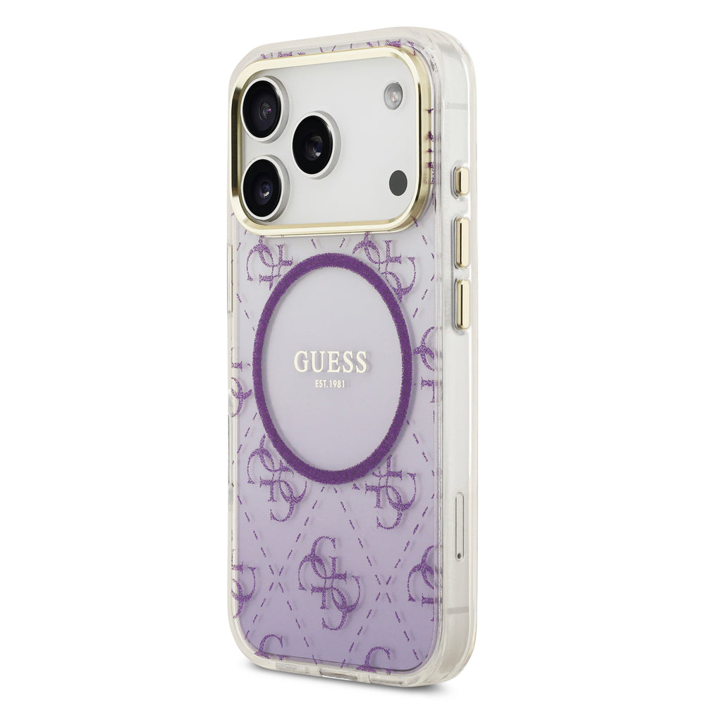 guess glitter case for iphone 17 pro purple back design