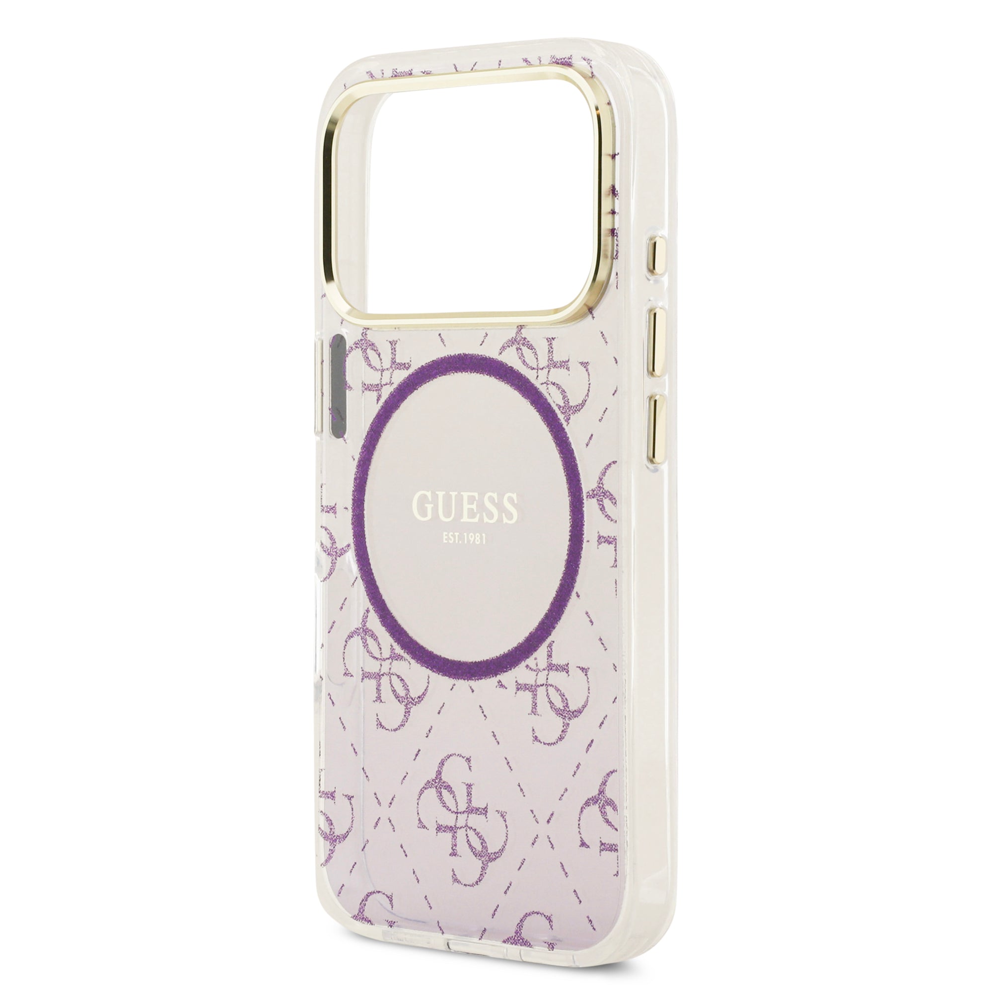 guess glitter case for iphone 17 pro purple camera ring
