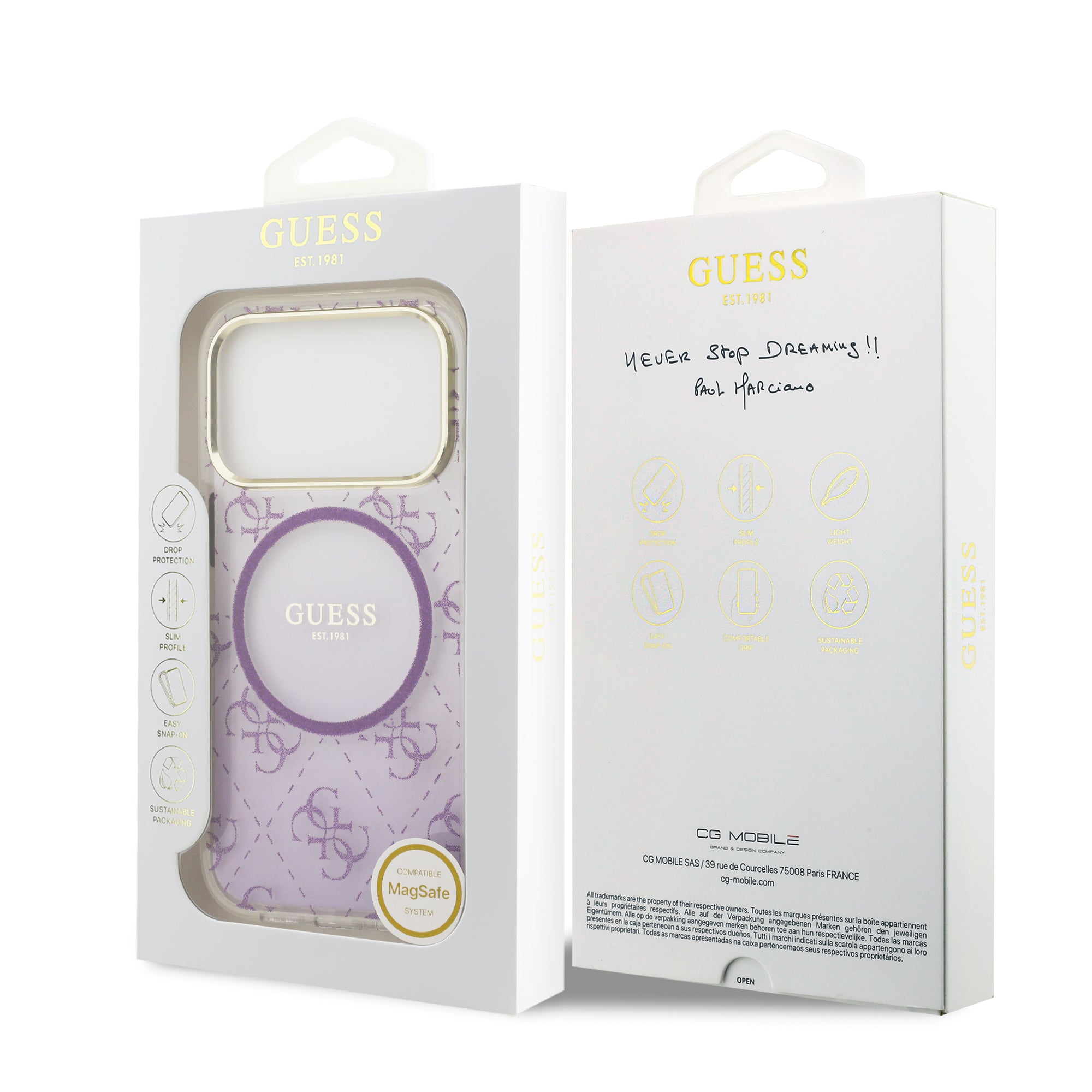 guess glitter case for iphone 17 pro purple edge detail