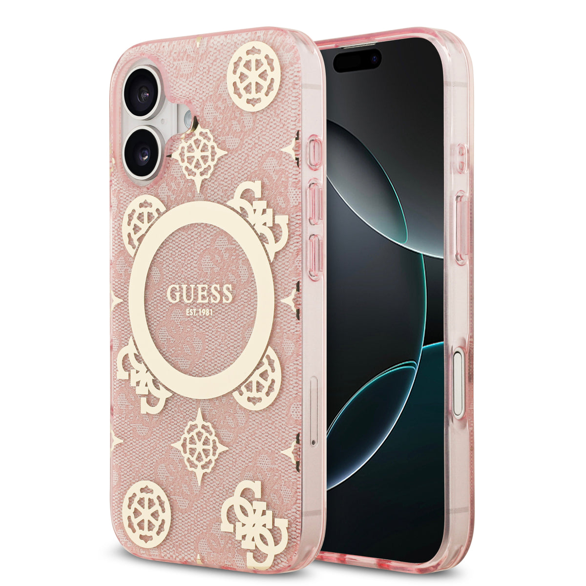 guess case for iphone 17 standard gold front view