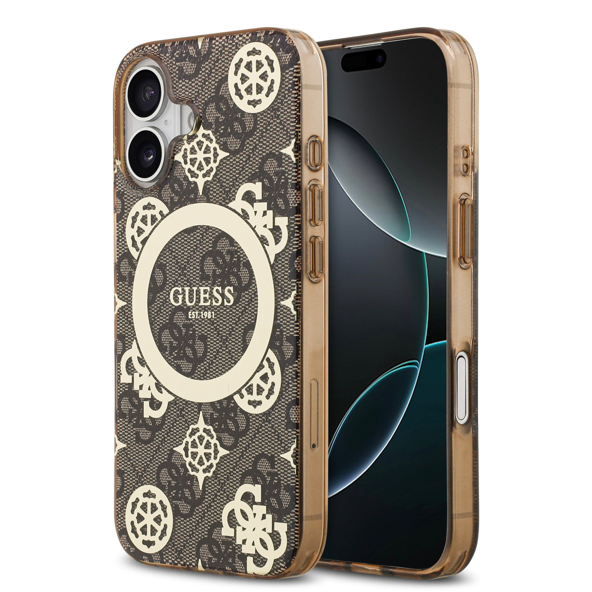 guess case for iphone 17 standard brown front view