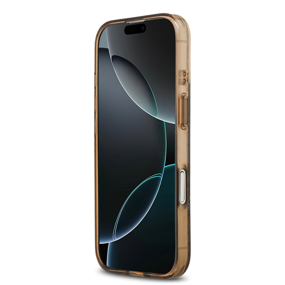 guess case for iphone 17 standard brown in-hand photo